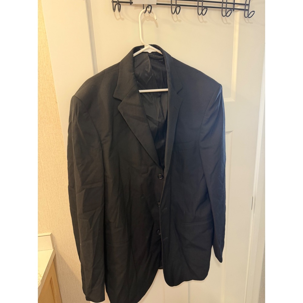 City Streets Mens Black Worsted Wool Blend 3 Button Suit Jacket Blazer 42L